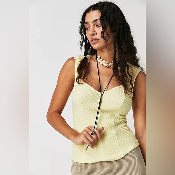 We The Free Free People Boss Babe Ribbed-Knit Corset Tank Top Yellow Size XS - Picture 3 of 5